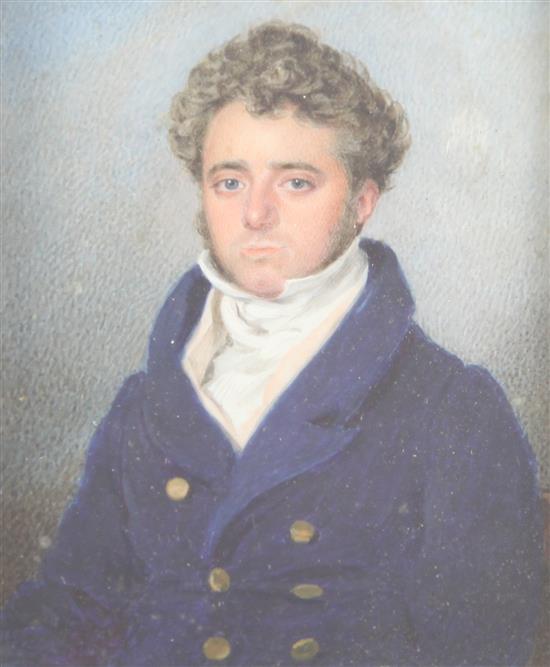 An early 19th century portrait miniature of a gentleman, 3 x 2.5in.